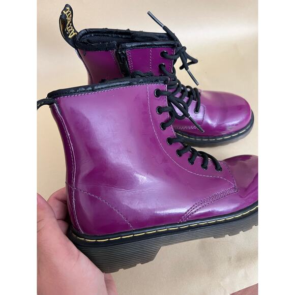 Dr. Martens Delaney Purple Patent Leather Combat Boots Youth Girls Zip Lace - Picture 10 of 12